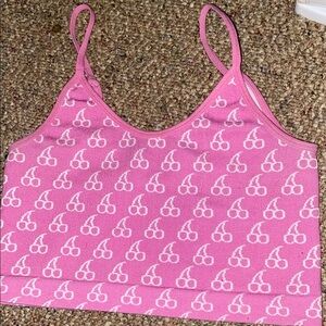Pink Cherry Print Crop Top